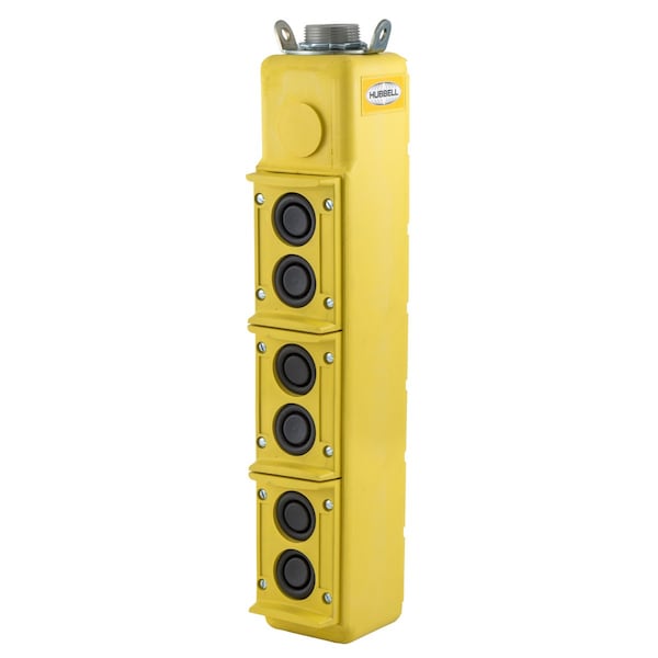 Industrial Grade, Pendant Controls, Push Button Station, 6) Buttons- Two Speed, Pilot Duty, 250V AC Max, Terminal Screws